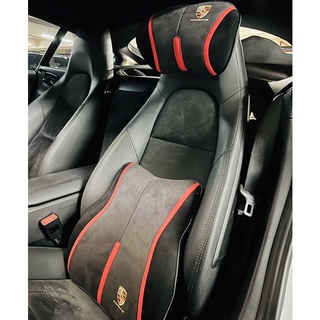 《出清價》保時捷 PORSCHE MACAN CAYENNE Panamera 911汽車頭枕 腰靠背汽車用品麂皮翻毛皮