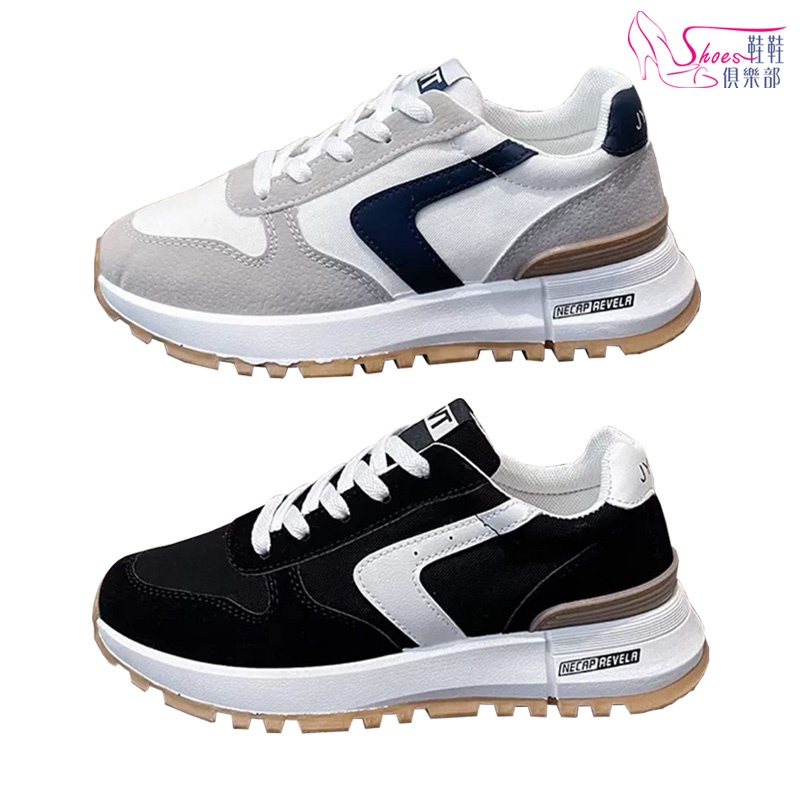 鞋鞋俱樂部 韓版潮流透氣學生休閒運動跑步鞋 023-LA2218 黑白/白藍