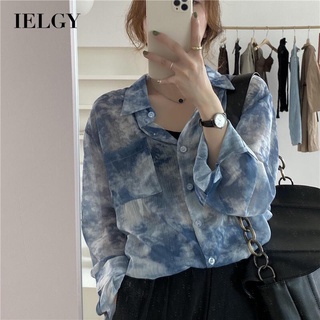 IELGY 女士寬鬆超仙紮染長袖襯衫