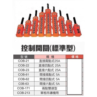 WIN 五金 COB-6系列 吊車押扣開關 貨車升降尾門上下開關 天車開關 吊磚機 小金剛 吊車開關 天車遙控 吊車遙控