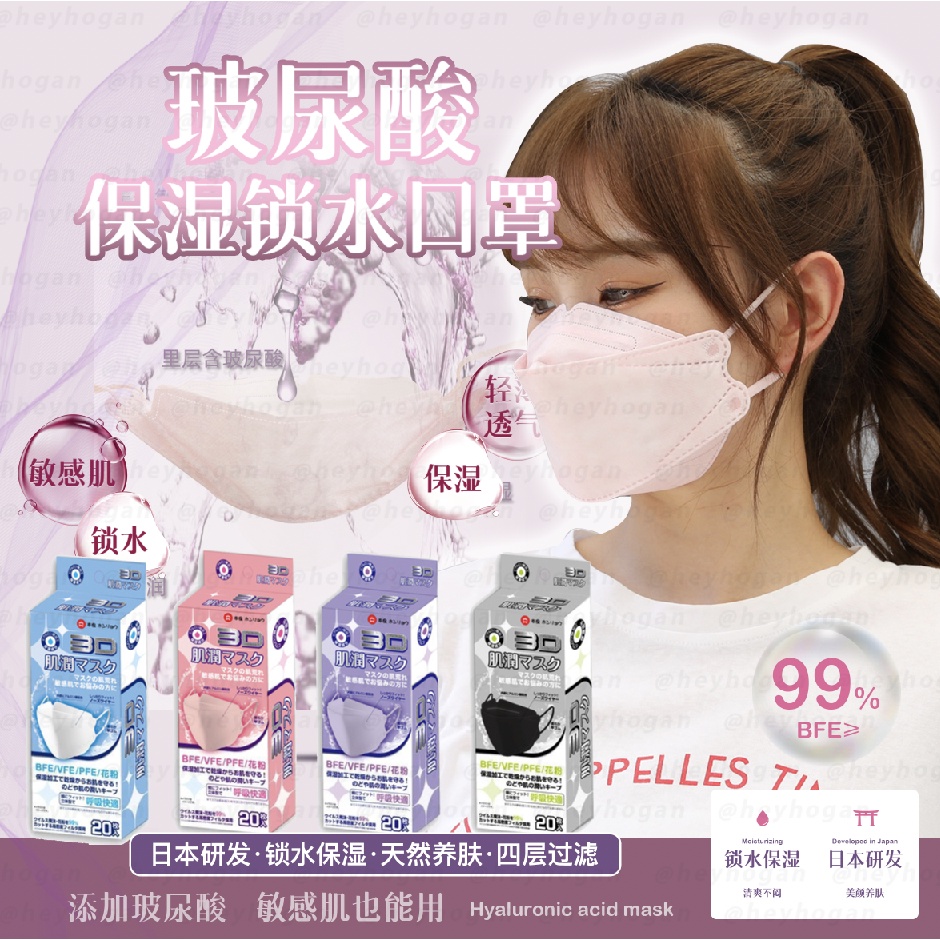 玻尿酸口罩【酸肌润マスク】日本口罩 不勒耳朵 KF94 立體口罩 3D 4D BNN 不脫妝