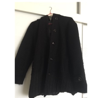 厚款大衣韓風珍珠毛料超厚保暖黑色短大衣原價1980