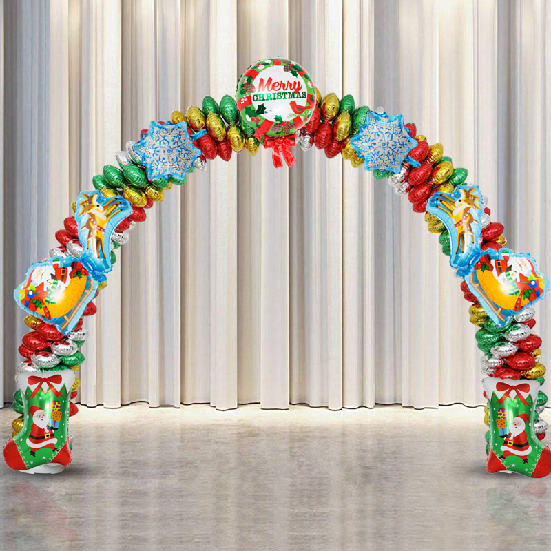 【裝飾】聖誕節拱門裝飾品商場酒吧學校布置鋁膜乳膠氣球生日派對用品引路