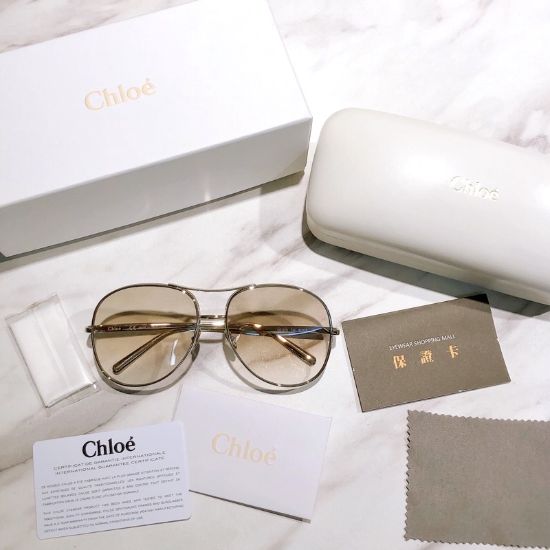 Chloe型號CE127S⭐️二手良品 有保卡/太陽眼鏡飛官雷朋典雅琥珀金色玫瑰金
