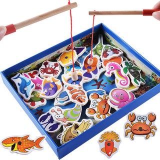 木製32件彩色磁性釣魚組 雙面可玩 海洋生物 益智玩具