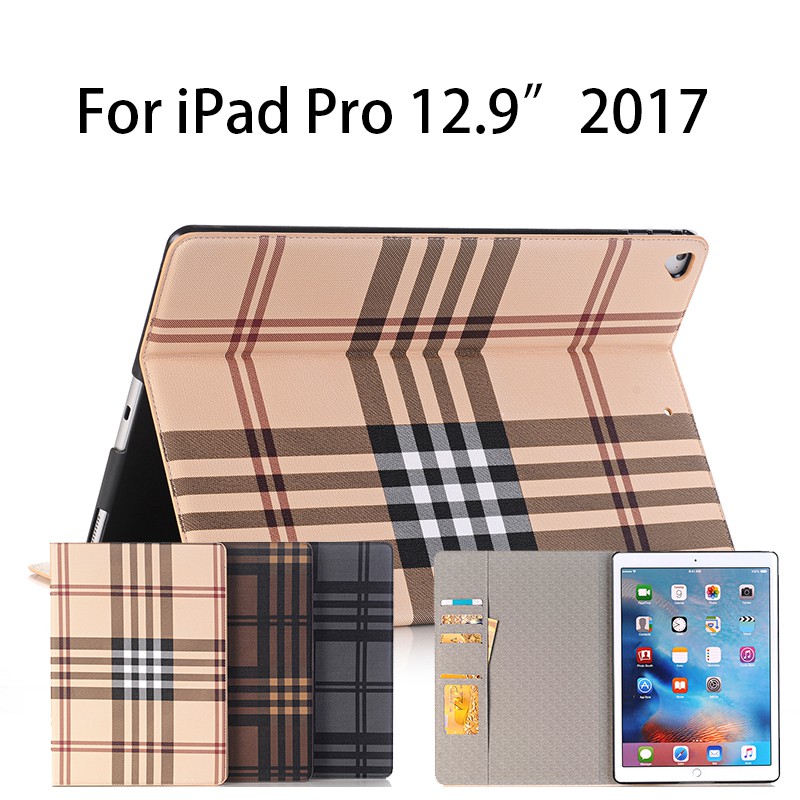 適用於 2015 年 ipad pro 12.9 2017 年蘇格蘭格子 pu 皮革錢包保護套保護套