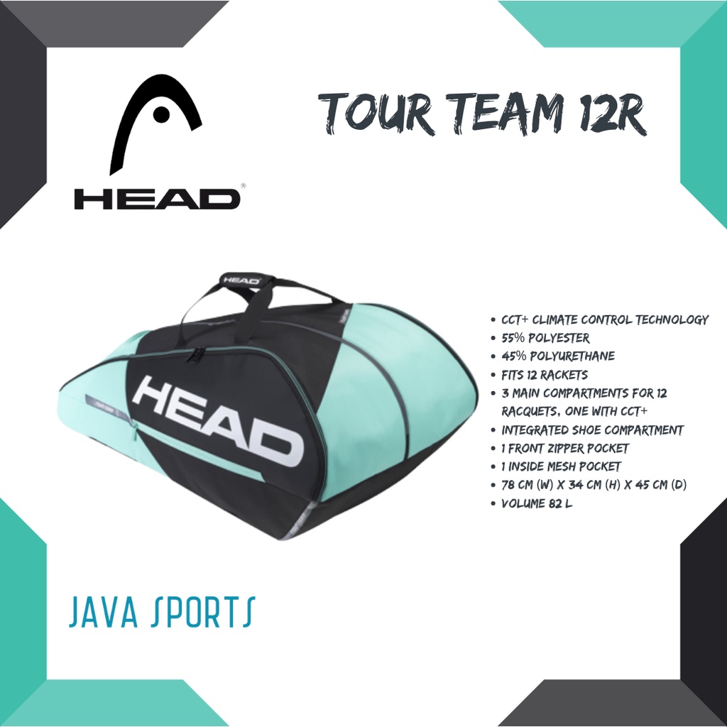 網球包 Head Tour Team 12R BOOM 網球包黑色薄荷色