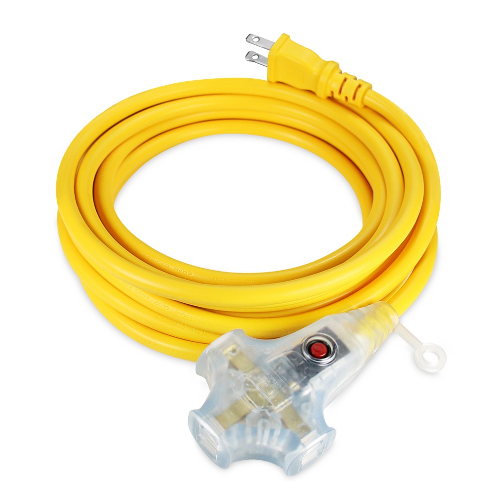群加 PowerSync 2P工業用1對3插帶燈動力延長線動力線5M~15M黃色(3W4050)