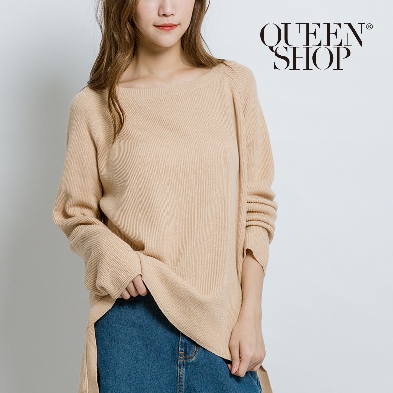 QUEENSHOP 【01012021】前短後長麻棉針織上衣 兩色售＊預購＊