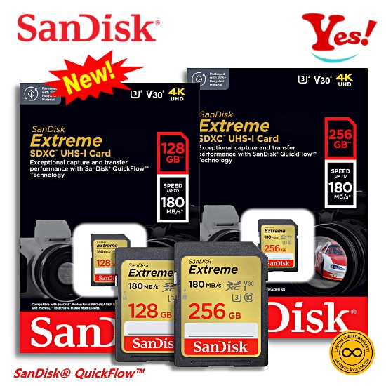 【Yes！公司貨】新款Sandisk Extreme SD 128G 256G U3 V30 180MB/s 相機記憶卡