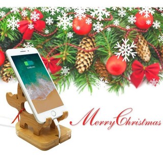 聖誕節禮物 麋鹿二合一手機座 竹木小鹿桌面手機支架 麋鹿造型手機支架 創意木質懶人底座 支架