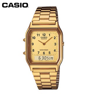 【CASIO】AQ-230GA-9B 復古造型電子+指針雙顯錶/經典百搭/男女通用款/30mm/金/公司貨【第一鐘錶】