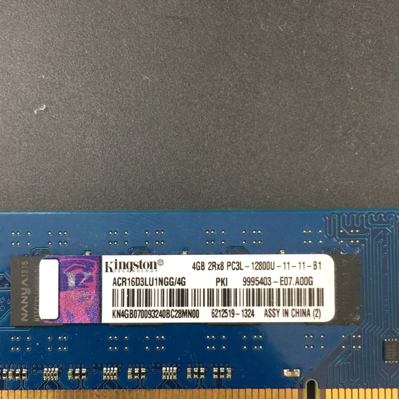 （拆機良品）桌上型 金士頓 Kingston DDR3L-1600 4GB 2Rx8 PC3L-12800U （雙面）