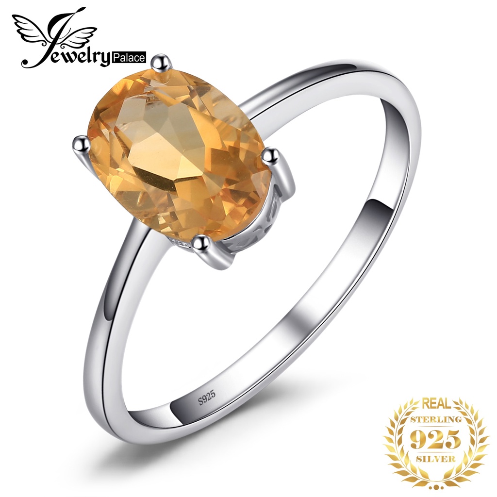 Jewelrypalace 橢圓形黃色天然黃水晶 925 純銀戒指女士時尚寶石單石訂婚戒指