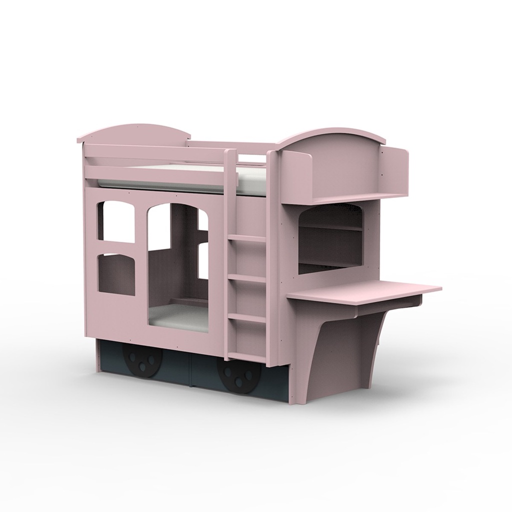 【hoi! 】 比利時Mathy by Bols 四輪車雙層兒童床附層架及書桌 90x190-藕粉色/含安裝運送