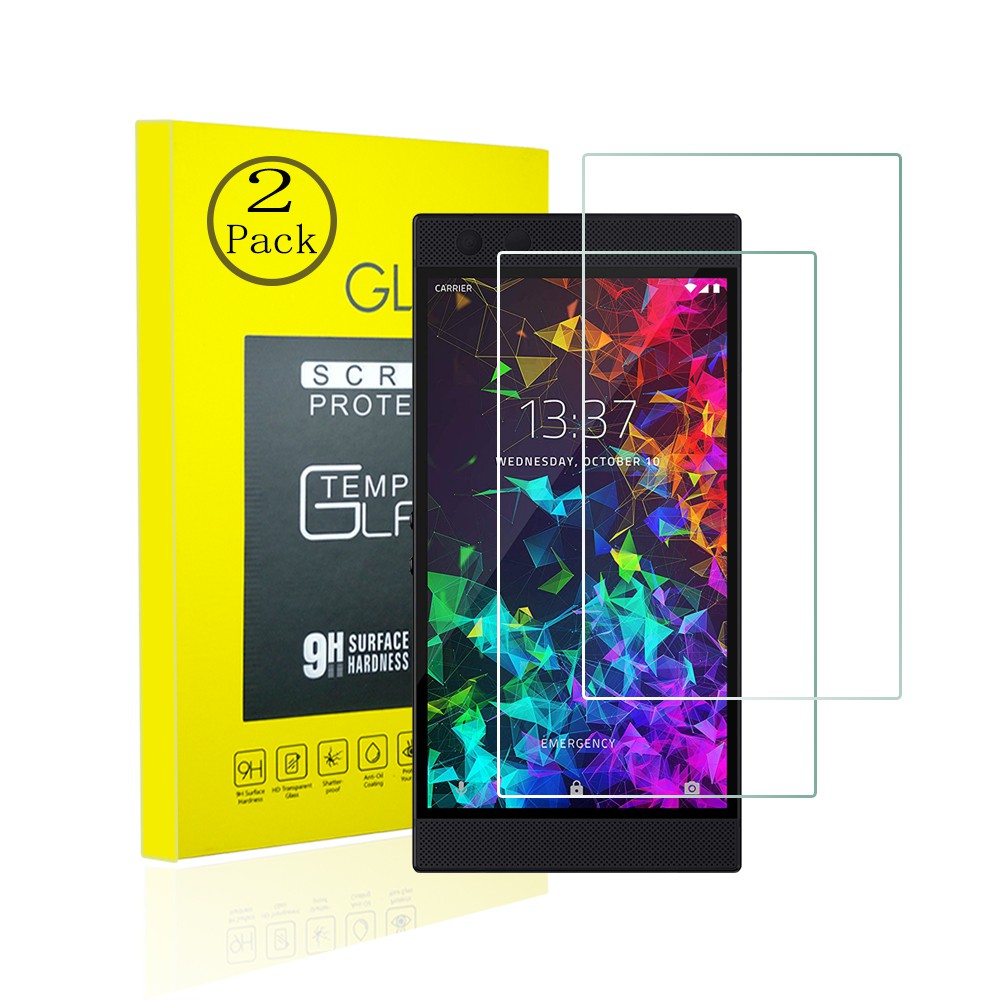 Razer Phone 2 屏幕保護膜,[2 件裝] 高清透明鋼化玻璃屏幕保護膜 9H 硬度無氣泡防指紋