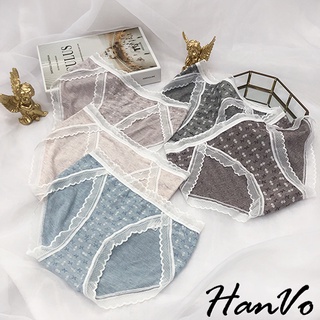 【HanVo】輕甜系迷你蝴蝶結蕾絲邊內褲 甜美純棉親膚透氣日系三角褲 中腰 獨立包裝 內褲 內著 A11-5621