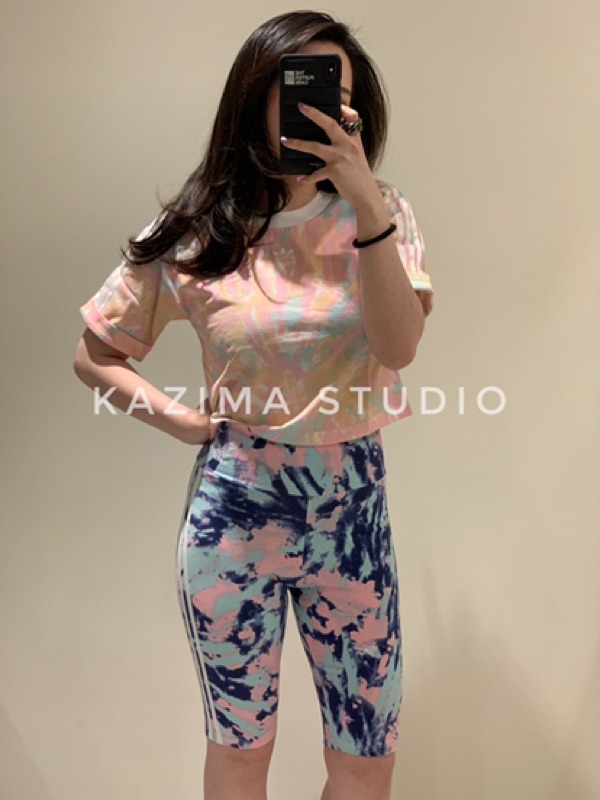 Kazima Adidas 三葉草 車褲 褲 褲子 五分褲 運動褲 瑜珈褲 短褲 緊身褲 渲染 藍色 水藍 粉色 粉藍