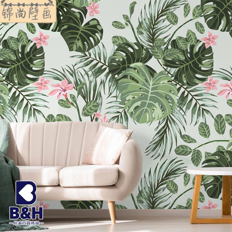 東南亞餐廳綠色植物壁紙花卉墻紙咖啡廳熱帶雨林酒店包廂ins壁畫 蝦皮購物