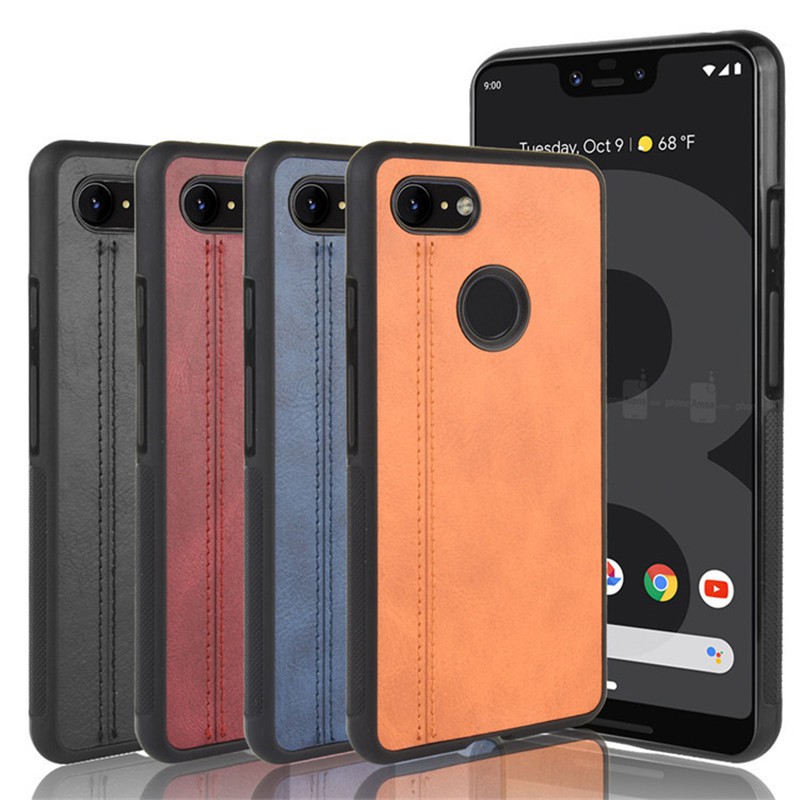 Google Pixel 3 / Pixel 3 XL 手機殼小牛皮 PU 皮革線條硬殼手機殼