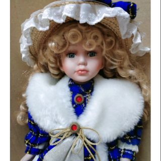 陶瓷娃娃藍衣貴族聖誕節金髮藍眼娃娃