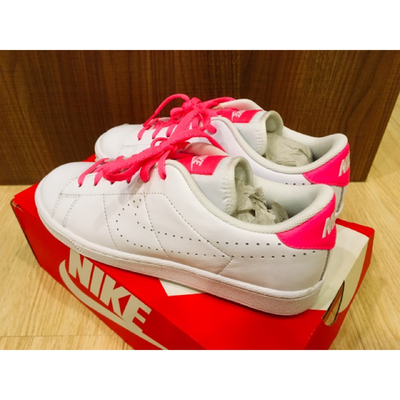 nike tennis classic PRM 全白 桃紅標 5Y(24cm)