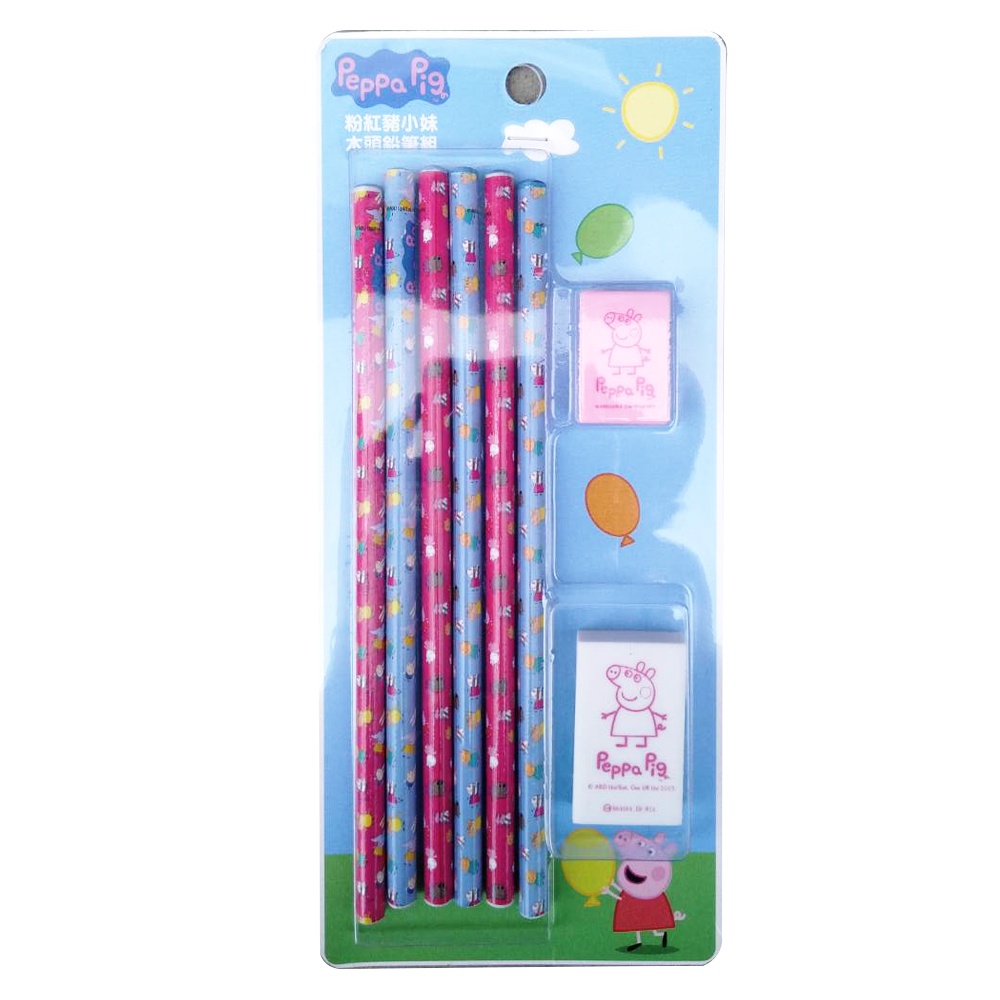 [粉紅豬小妹] 木頭鉛筆 6入組 附橡皮擦 削筆器 文具組 Peppa Pig 佩佩豬【5ip8】