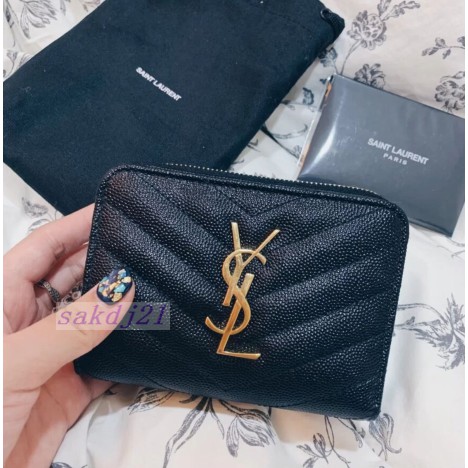 Ysl Saint Laurent Logo 金字黑色短夾零錢包卡夾基本款經典款保證真品 蝦皮購物