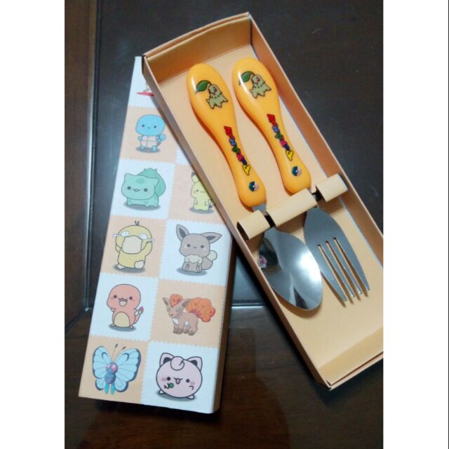 全新!!寶可夢 神奇寶貝 餐具組(湯匙+叉子) 橘草葉 六尾 可愛 餐具