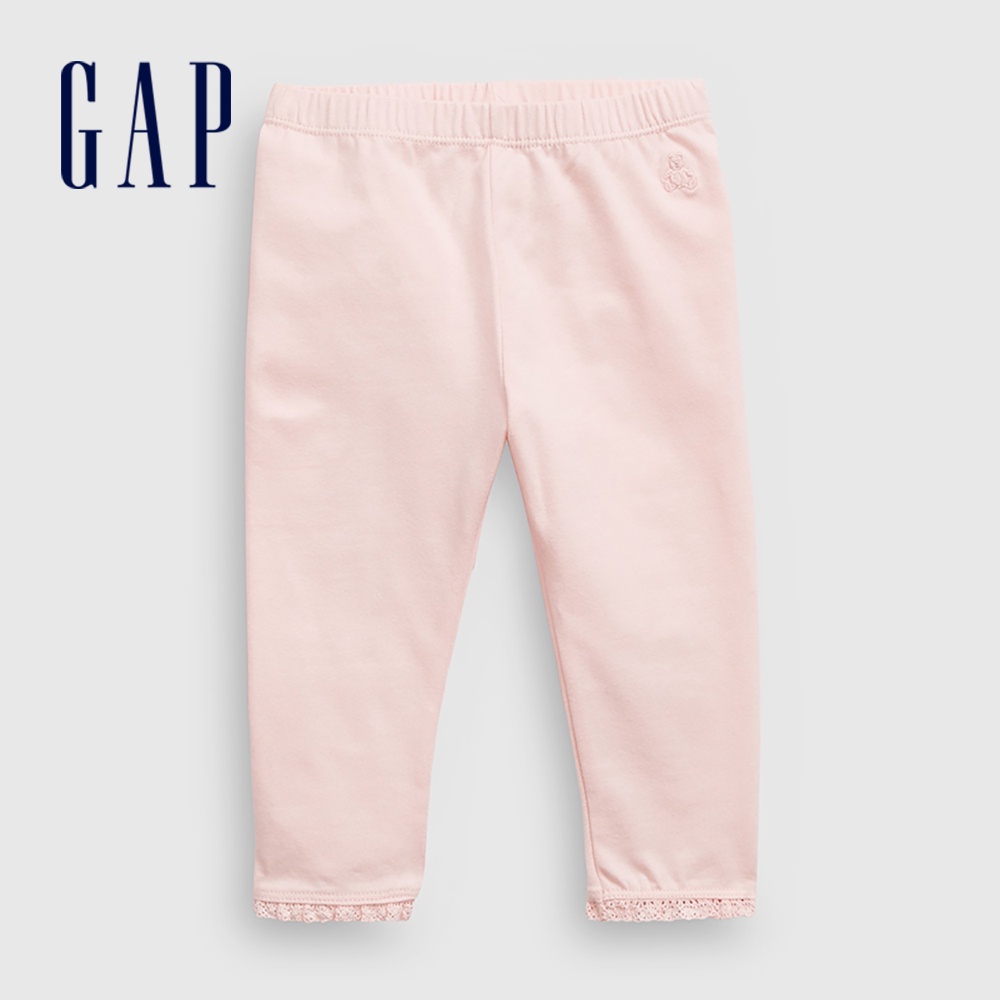 Gap 嬰兒裝 小熊花邊鬆緊棉褲 布萊納系列-粉色(732109)