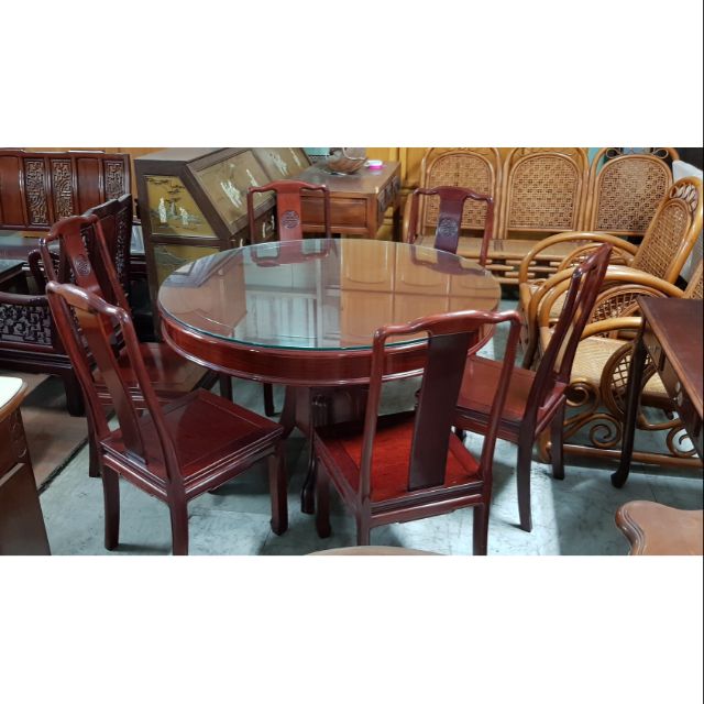 花梨木圓形餐桌椅組一格二手家具紅木實木家具懷舊時尚 蝦皮購物