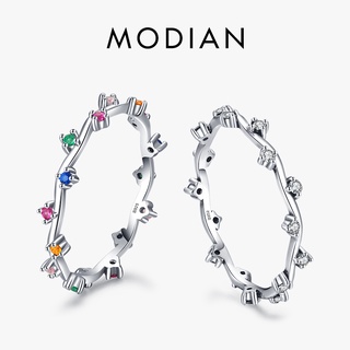 Modian Real 925 純銀彩虹彩色鋯石手指戒指時尚不規則水晶戒指女士高級珠寶 Anel