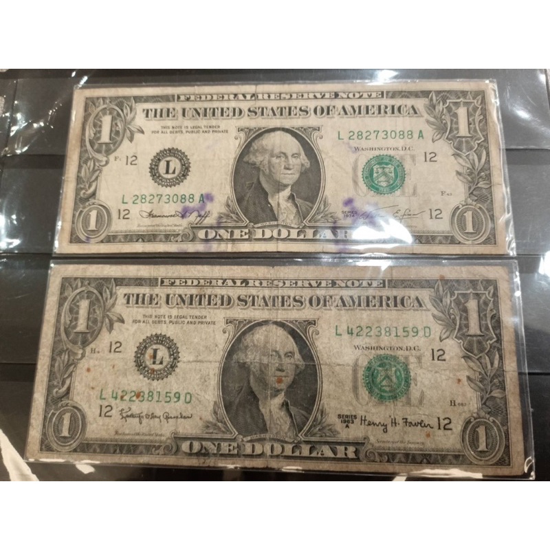 美國'鈔票/1963-1974年（美金1元）*2張
