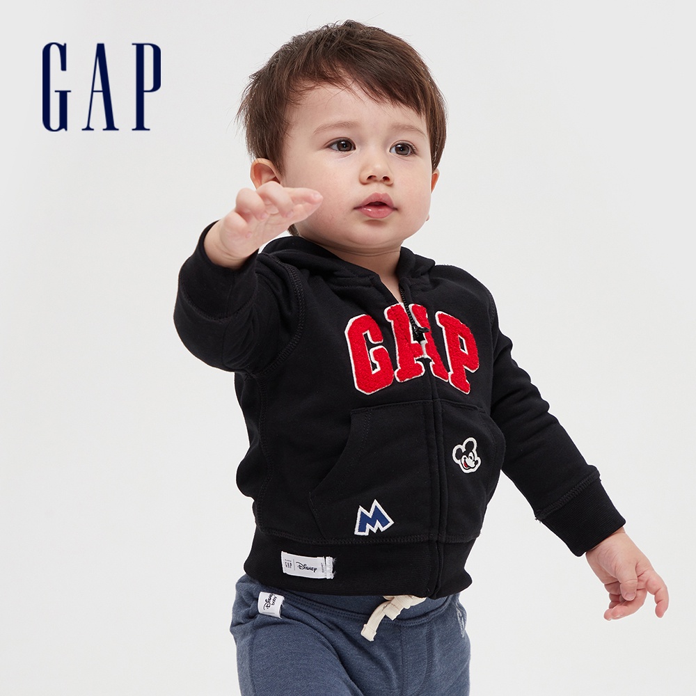 Gap 嬰兒裝 Gap x Disney迪士尼聯名 Logo刺繡連帽外套-黑色(615682)
