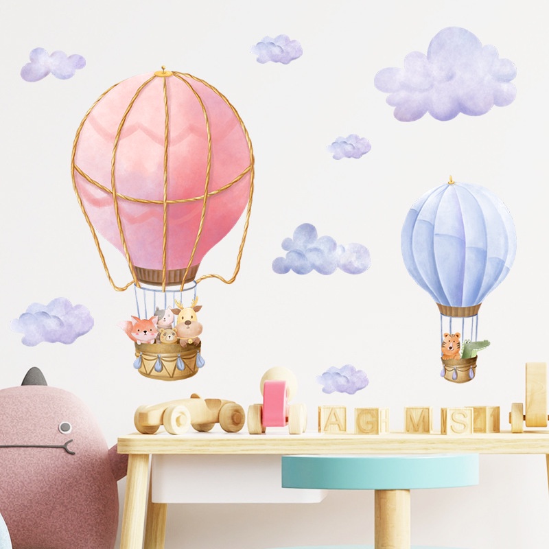 五象設計 卡通熱氣球雲朵兒童房幼兒園家居牆面裝飾壁紙畫自粘
