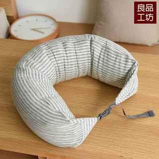 微粒棉 天竺棉 U型枕 『白灰條紋』 /午安枕/飛行枕/旅行枕/腰靠枕