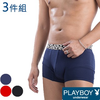 【PLAYBOY】男內褲 波普風織帶柔纖平口褲(3件組)-P053