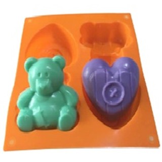 4孔 愛心小熊 心形小熊 方形模具 手工皂模具 矽膠模具 蛋糕模具 巧克力模具 烘焙模具 製冰盒