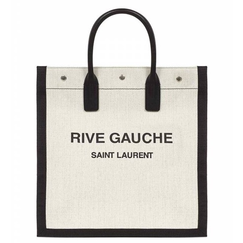 Saint Laurent 632539 YSL Rive Gauche  直式帆布和皮革托特包  亞麻色