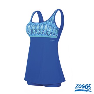 ZOGGS 成人 女性 假兩件 裙擺 遮腹 連身 游泳 泳裝 泳衣 天藍 水波紋