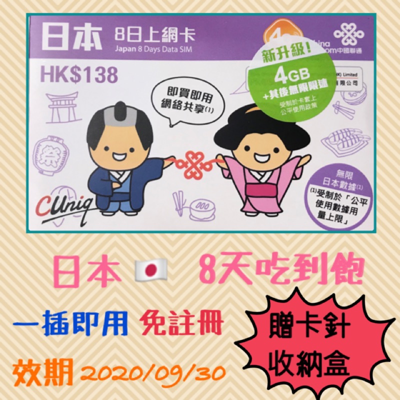 💥已售完🌟日本網卡🌟（現貨）🔥日本 SOFTBANK 8天吃到飽網卡 SIM卡 贈卡針及收納盒