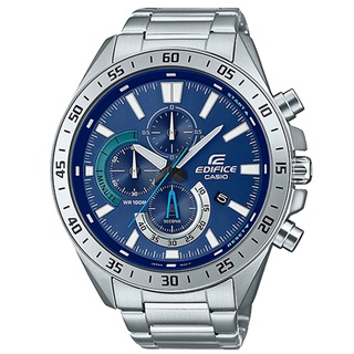 【CASIO】EDIFICE 簡約經典三眼三針大錶盤三眼指針腕錶-藍面(EFV-620D-2A)公司貨