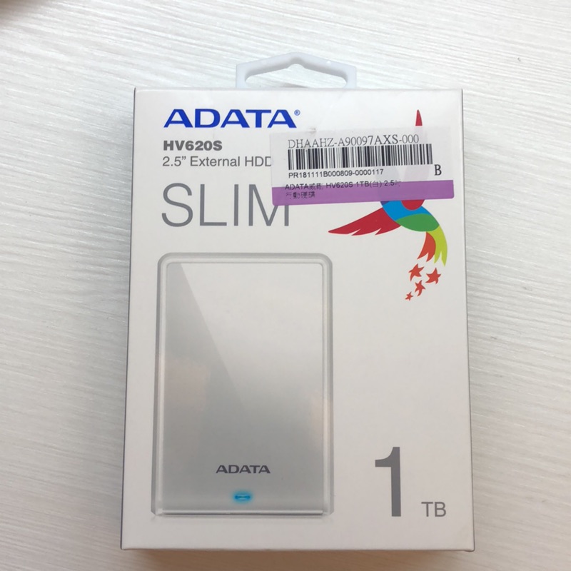 9.9成新 ADATA威剛 HV620S 1TB(白) 2.5吋行動硬碟