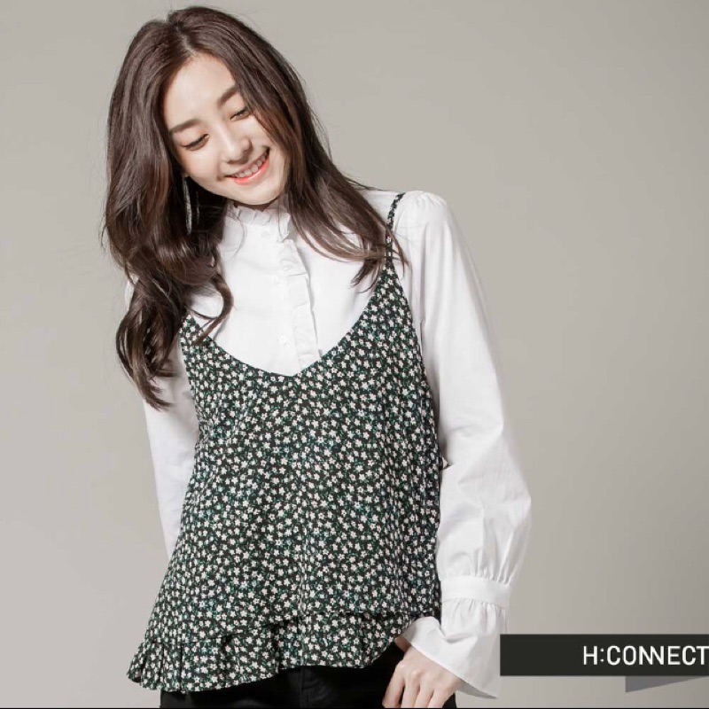 轉賣H:CONNECT 韓國品牌女裝 V領細肩碎花荷葉邊外搭背心