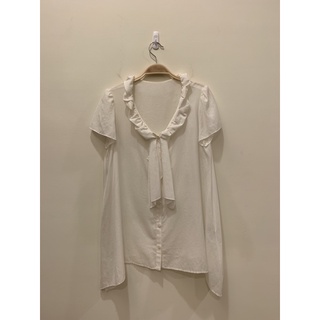 PLATINE 白色微透傘狀荷葉領排扣襯衫 38號 日本製