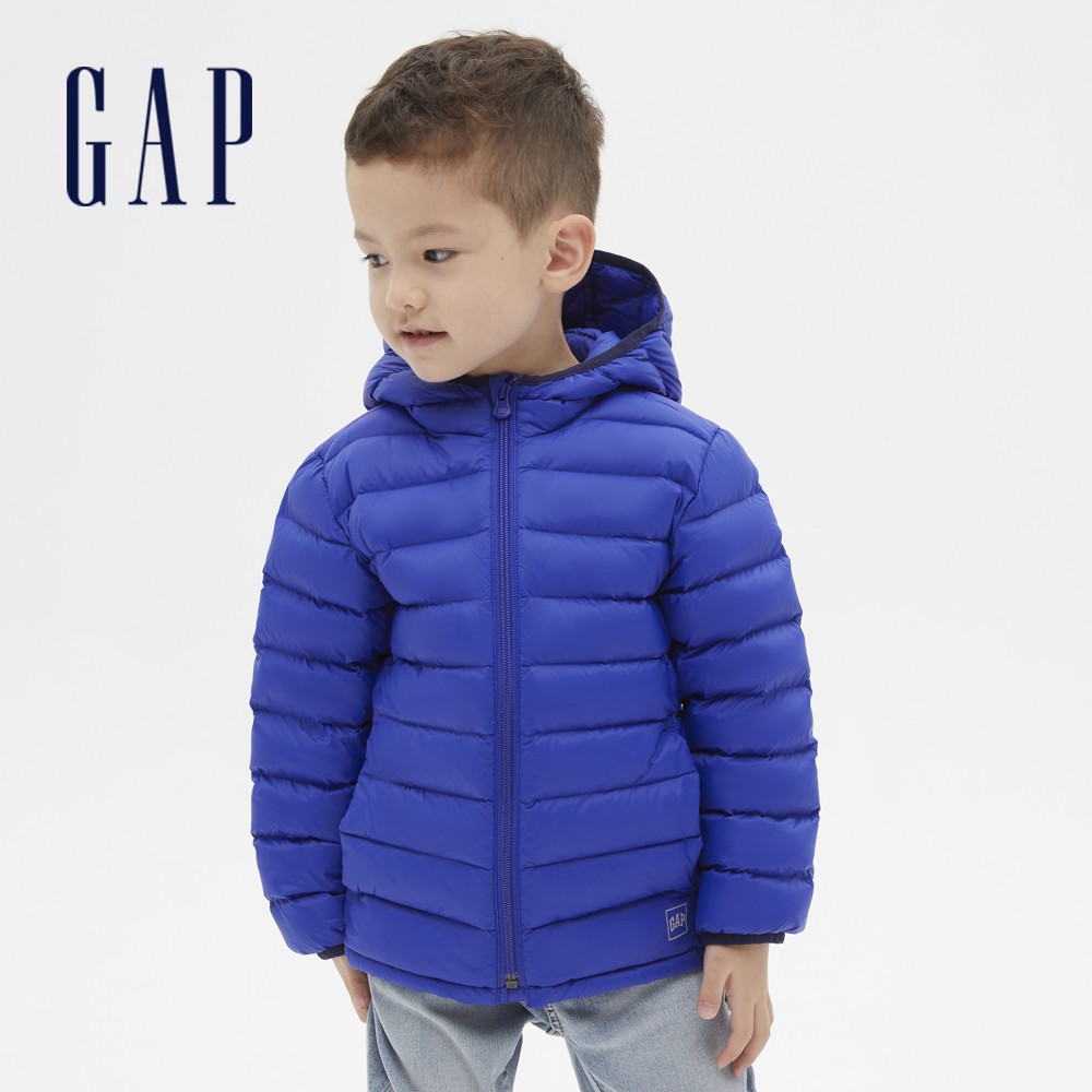 Gap 男幼童裝 活力亮色連帽羽絨外套-藍色(593087)