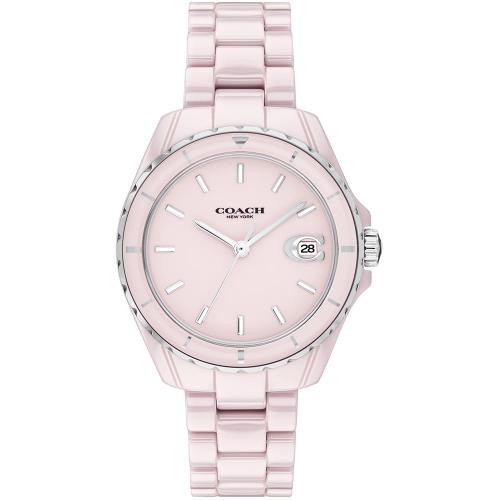 COACH 女 經典 LOGO C 粉色陶瓷腕錶-32mm(CO14503806)