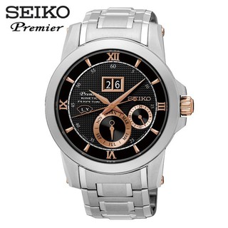 SEIKO SNP136J1《Premier人動電能自動追時萬年曆款》42mm/銀x黑金面【第一鐘錶】 SK007