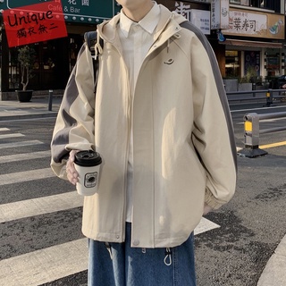 👉獨衣無二👈 兩色入 M-2XL 男生夾克 風衣外套 高質感 純棉 日系時尚原宿風兩色拼接寬鬆休閒風衣外套 灰色外套
