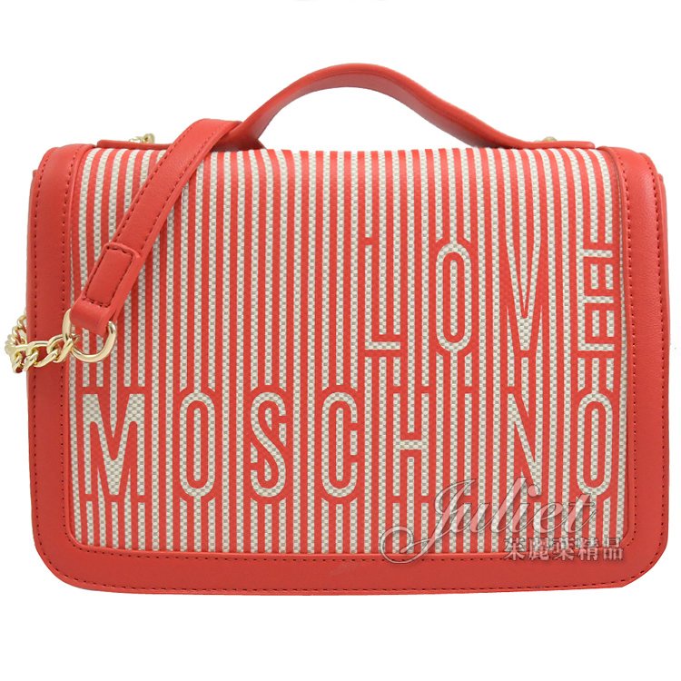 【茱麗葉精品】MOSCHINO LOVE MOSCHINO線條LOGO帆布兩用翻蓋方包.紅白 現貨在台